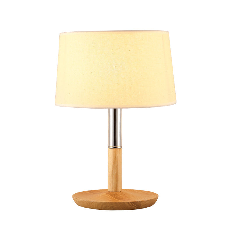 Simplicity Shaded Table Lamp: Fabric Shade 1-Light Night Light For Bedroom With Wooden Base