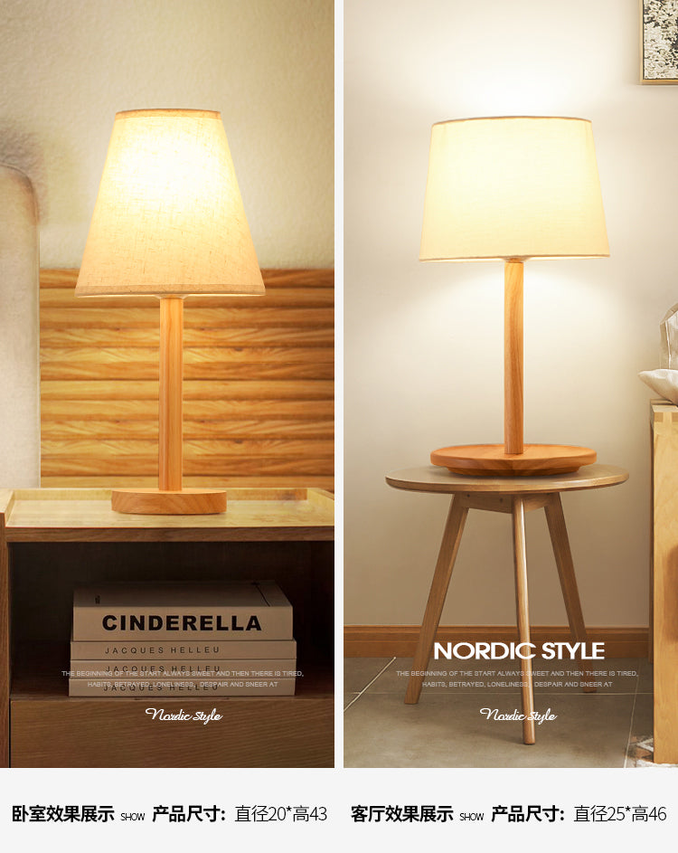Simplicity Shaded Table Lamp: Fabric Shade 1-Light Night Light For Bedroom With Wooden Base Wood /