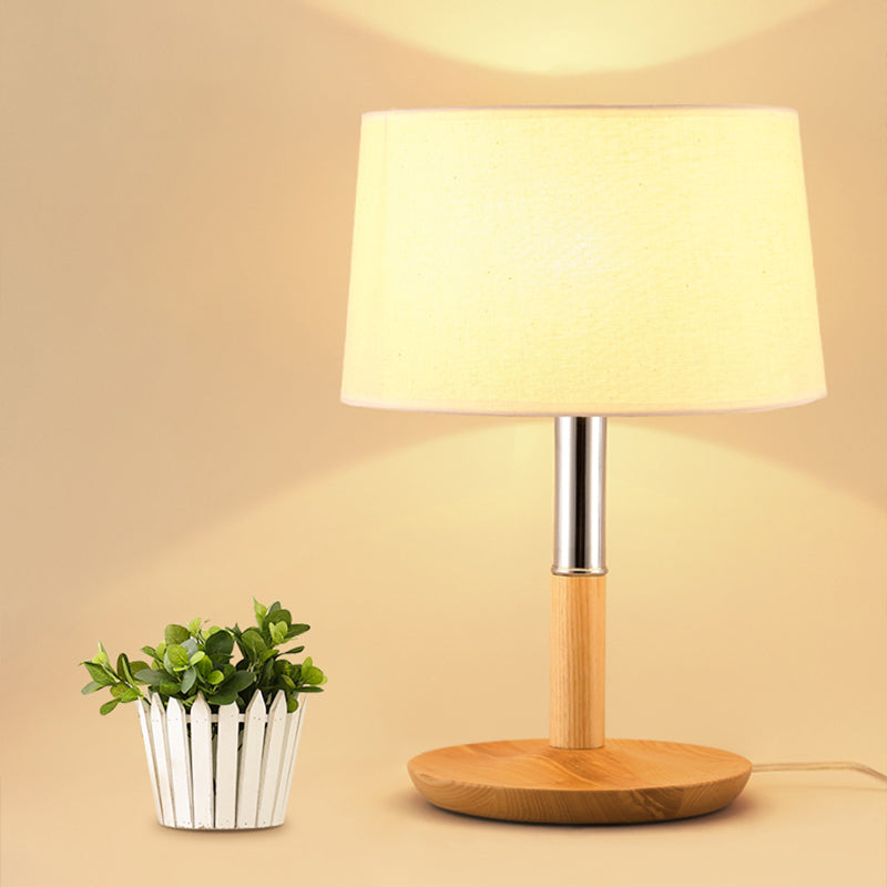 Simplicity Shaded Table Lamp: Fabric Shade 1-Light Night Light For Bedroom With Wooden Base Wood /