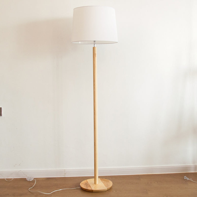 Minimalistic Fabric Tapered Drum Floor Lamp With Wood Stand - 1 Head Standing Light White