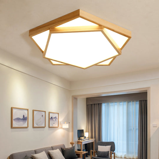 Nordic Led Acrylic Ceiling Mounted Lamp For Bedroom - Wood 2-Tiered Flush Light Fixture / 25.5