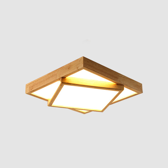Nordic Led Acrylic Ceiling Mounted Lamp For Bedroom - Wood 2-Tiered Flush Light Fixture / 19