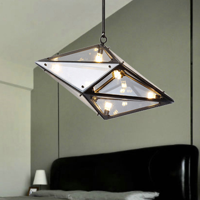Florence - Modernist Amber/Smoke Glass Pendant Lamp | Horizontal/Vertical Diamond Smoke Gray / 23.5