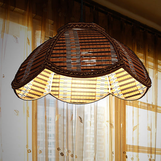 Chinese Bamboo Flower-Shaped Pendant Lamp: Brown/Beige Light Fixture For Bedroom Balcony