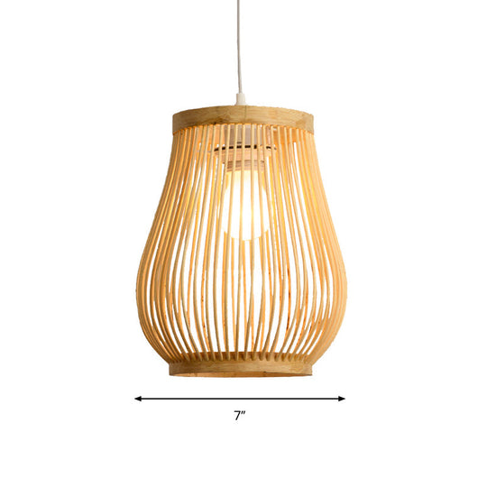 Bamboo Shade Pendant Ceiling Light - Asian Style Hanging Lamp Beige 7/8 Wide