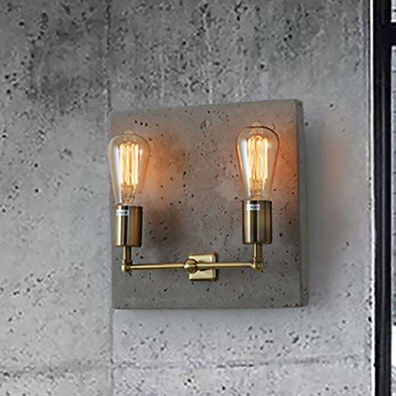 Modern Concrete Wall Light Sconce With 2 Grey/White Lights And Cement Backplate Grey