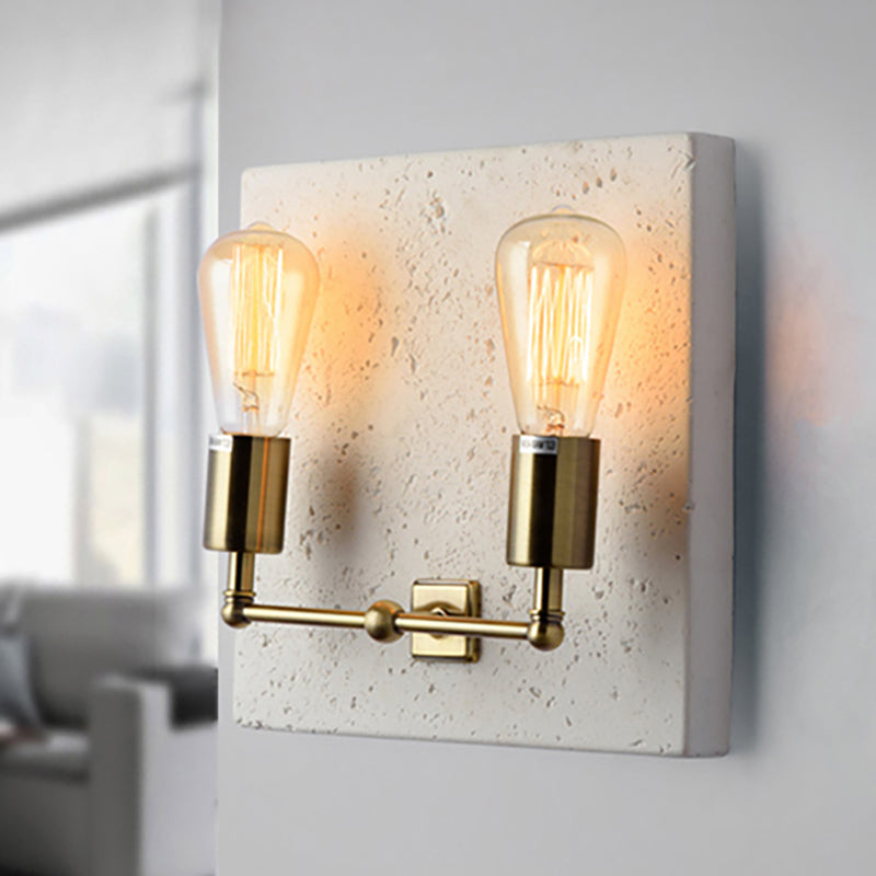 Modern Concrete Wall Light Sconce With 2 Grey/White Lights And Cement Backplate White