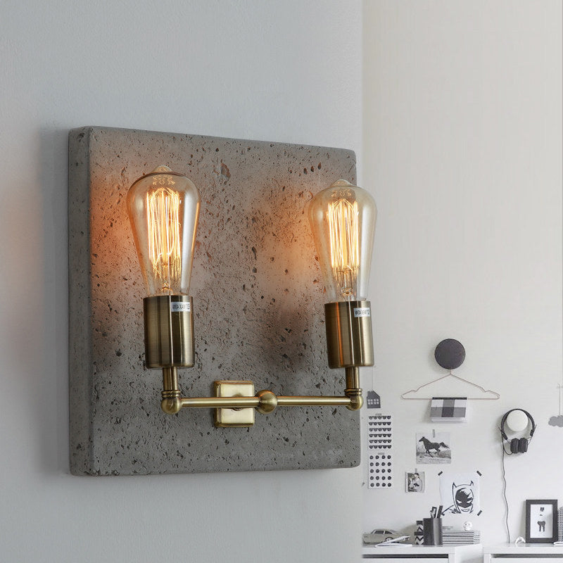 Modern Concrete Wall Light Sconce With 2 Grey/White Lights And Cement Backplate