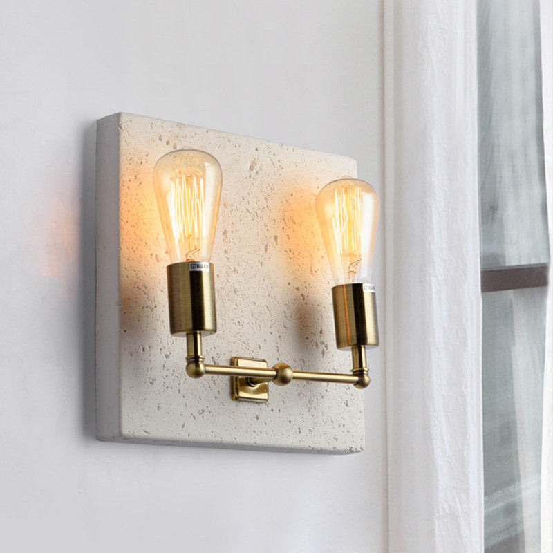 Modern Concrete Wall Light Sconce With 2 Grey/White Lights And Cement Backplate