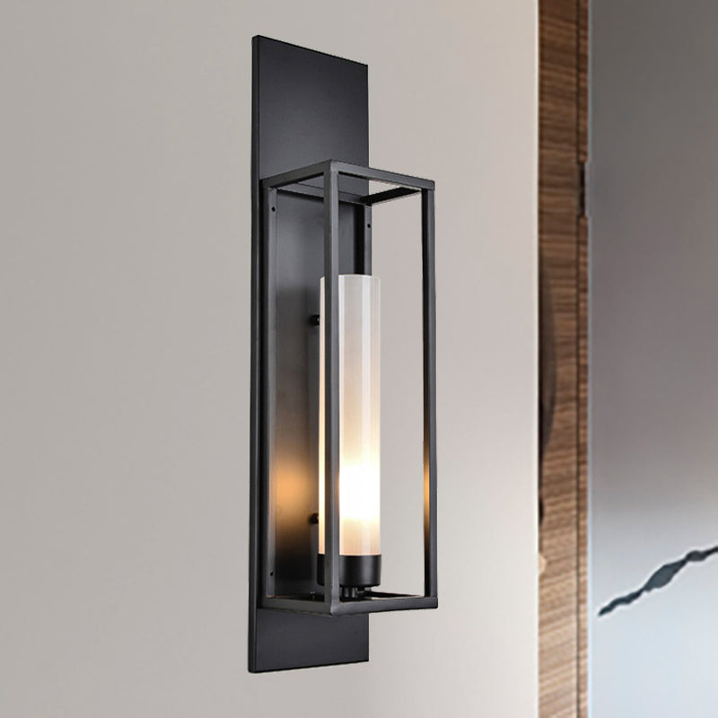 Modern Black Rectangular Wall Lamp - Elegant Metal Sconce Lighting With Glass Shade