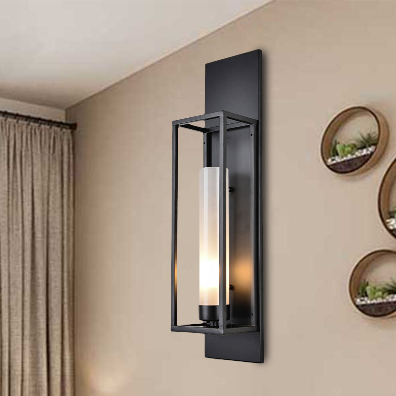 Modern Black Rectangular Wall Lamp - Elegant Metal Sconce Lighting With Glass Shade