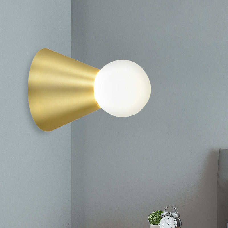 Metal Conical Sconce Wall Light - Modern Golden Lamp With Frosted Glass Shade Gold
