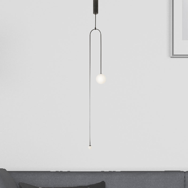 Modern Style 2-Light Living Room Pendant with Global Glass Shade - Black Suspension Lamp, 48"/64" Length