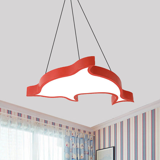 Cute Dolphin Pendant Light: Led Acrylic Ceiling For Hallway In Candy Colors Red / White 19.5