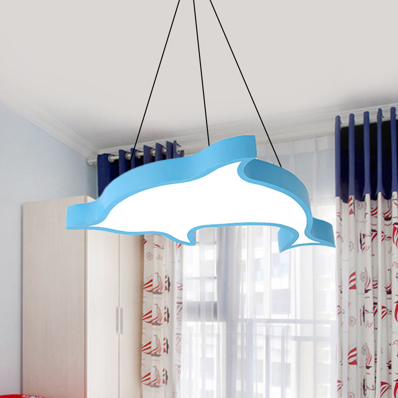 Cute Dolphin Pendant Light: Led Acrylic Ceiling For Hallway In Candy Colors Blue / White 19.5