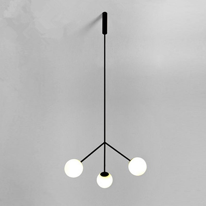 Sleek 3-Head Black Globe Chandelier With Glass Shades - Stylish Hanging Lamp For Dining Room