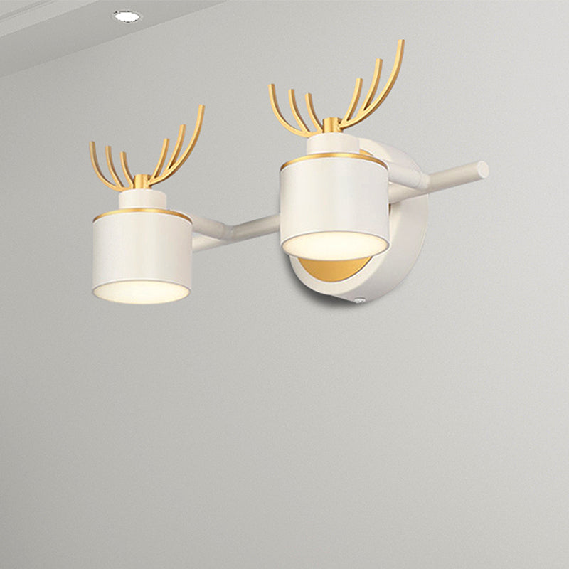 Modern 2/3/4-Light White Cylindrical Vanity Lighting With Antler Design - Natural Light Led Wall