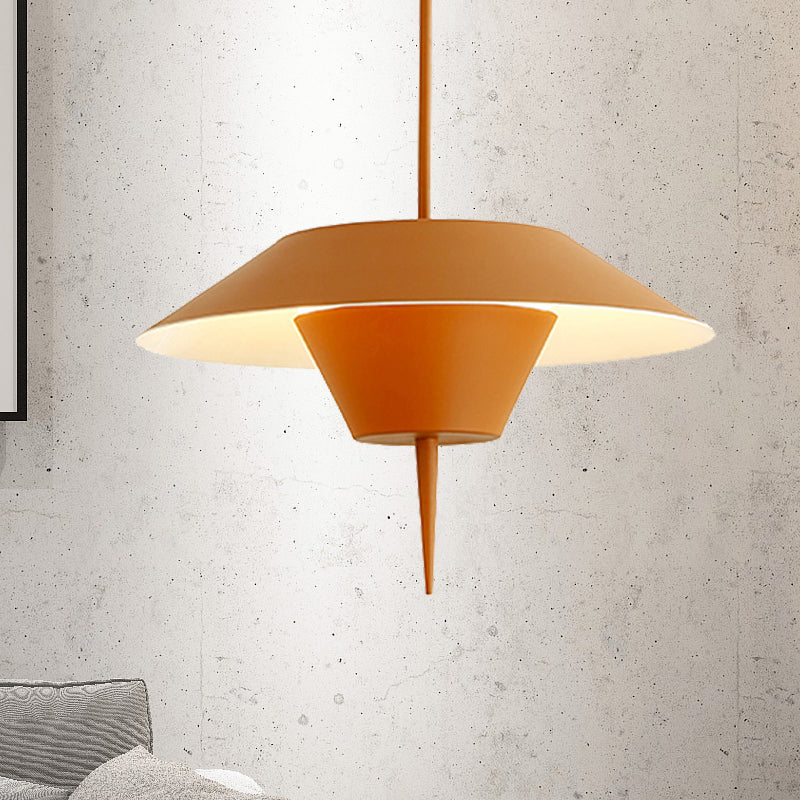 Modern Cone Hanging Ceiling Light in Grey, White & Pink - 1 Light Metal Drop Pendant with Inverted Conical Insert - Available in 12"/16" Width