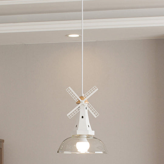 Barn Hanging Pendant Light With Clear Glass 1 Bulb And White Windmill Design - Modern Ceiling