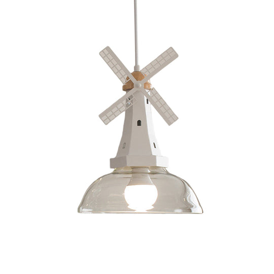 Barn Hanging Pendant Light With Clear Glass 1 Bulb And White Windmill Design - Modern Ceiling