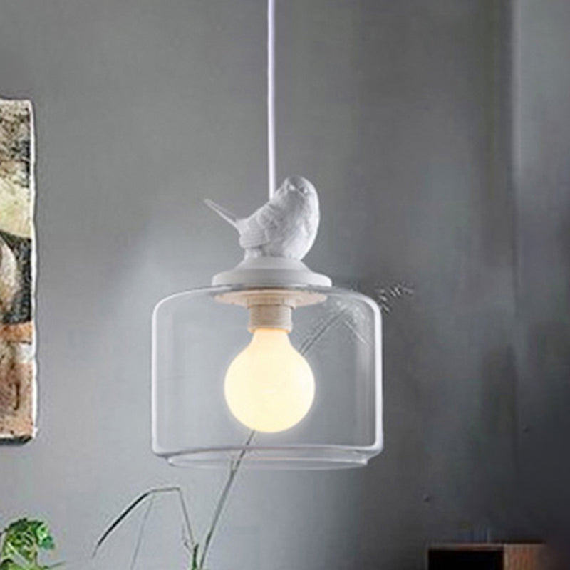 Modern White Glass Pendant Light With Bird Design - Transparent Hanging Lamp Clear / A