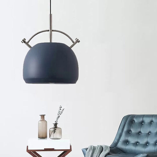 Macaron Style Metal Curved Shade Pendant Lamp For Restaurant And Cafe Blue