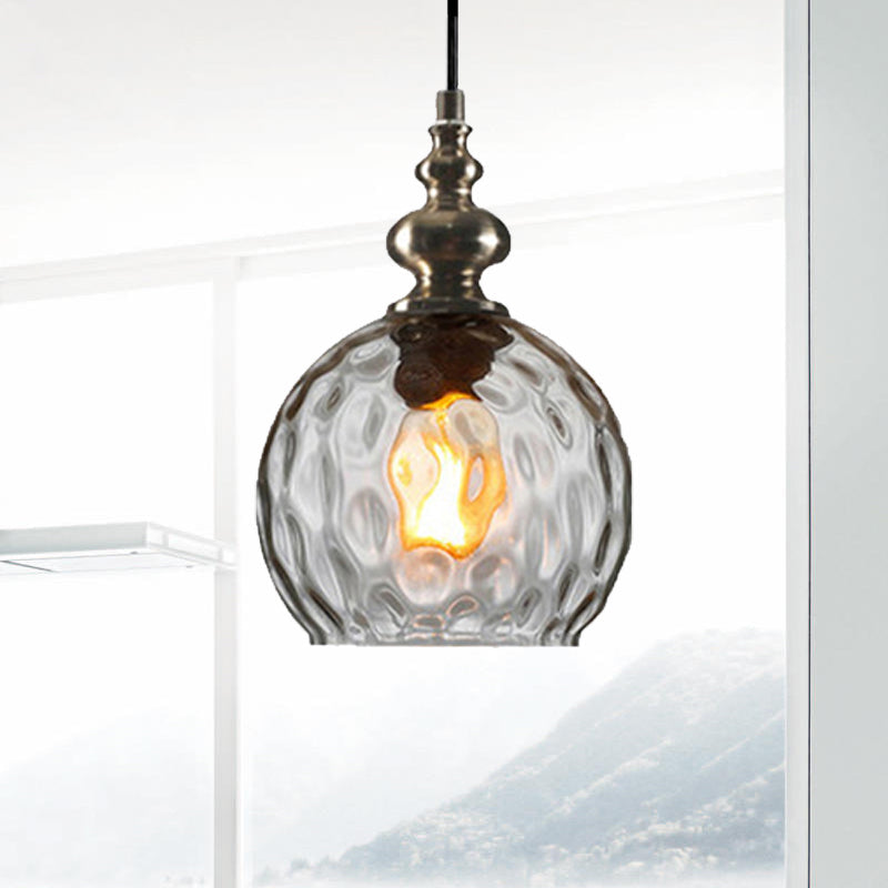 Modern Stylish Clear/Smoke Gray Dimpled Glass Pendant Lamp - 8"/10" W Global Shade Hanging Lighting for Living Room