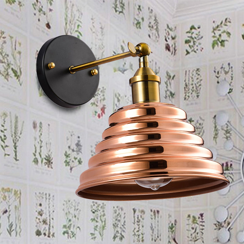 Rose Gold Ribbed Metal Wall Sconce - Contemporary 1 Light Lamp