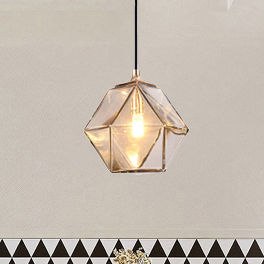 Modern Geometric Glass Pendant Light - 1 Light Grey/Amber Hanging Fixture