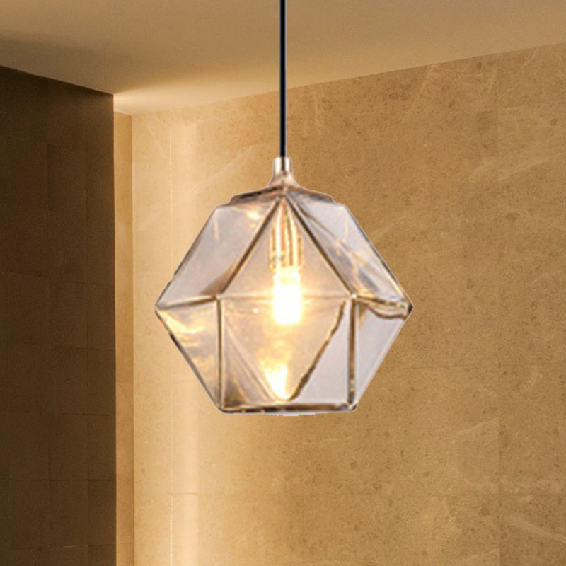 Modern Glass Geometric Pendant Light With Grey/Amber Blend - 1 Hanging