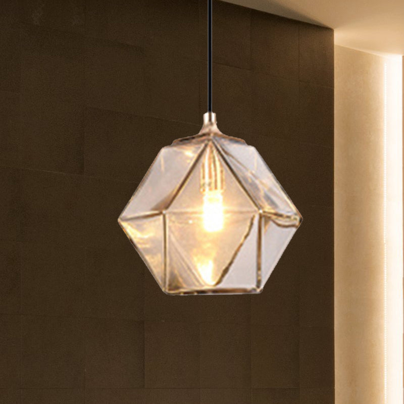 Modern Geometric Glass Pendant Light - 1 Light Grey/Amber Hanging Fixture