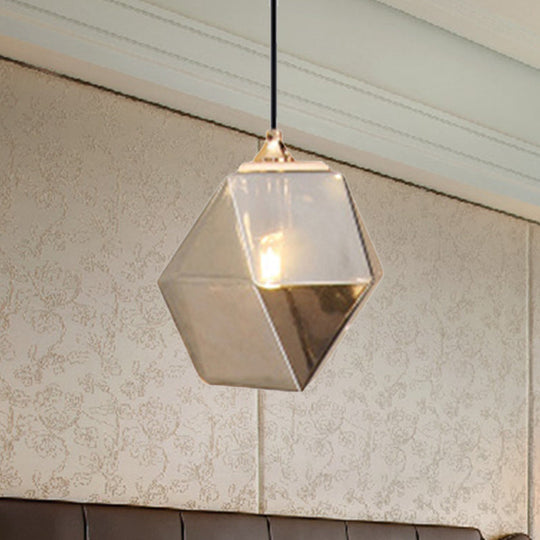 Modern Geometric Glass Pendant Light - 1 Light Grey/Amber Hanging Fixture