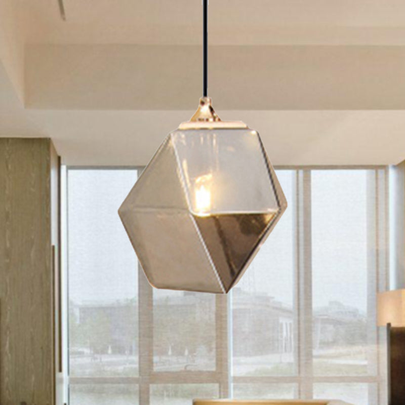 Modern Geometric Glass Pendant Light - 1 Light Grey/Amber Hanging Fixture