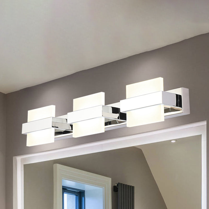 White Acrylic Led Vanity Wall Light: Simple Square Fixture 3/4 Lights Bathroom Mirror Lamp 3 /