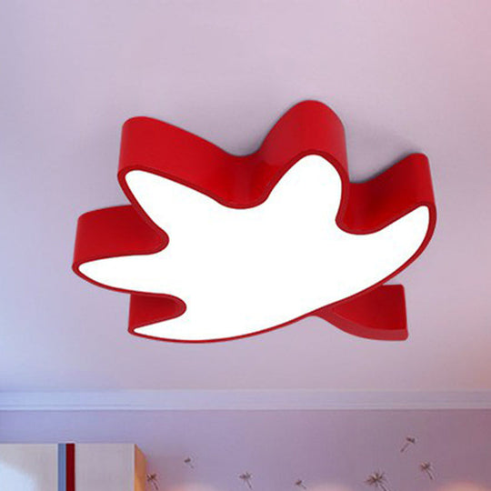 Acrylic Maple Leaf Shaped Cartoon Led Flush Mount Light For Kindergarten Ceiling Red / 18 White