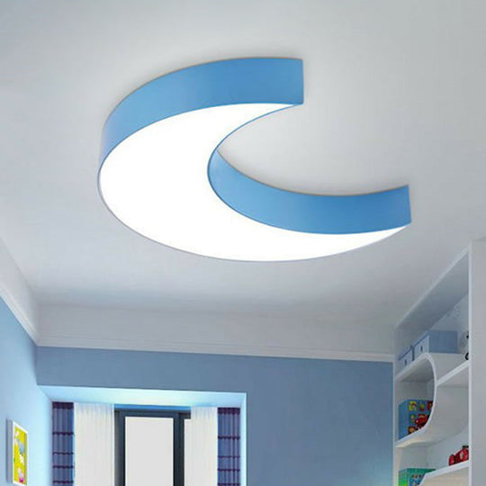 Blue Macaron Metal Led Flush Mount Ceiling Light For Child Bedroom / 18 White