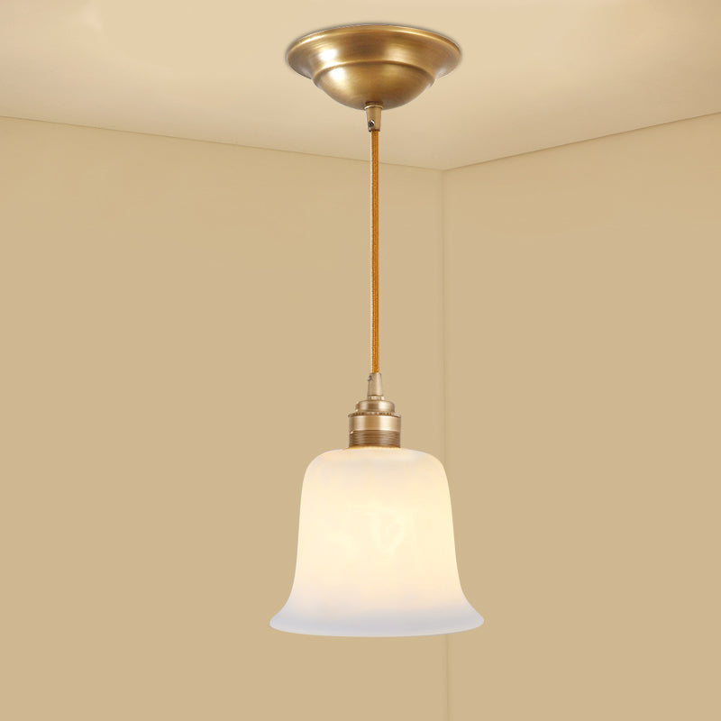 Colonial Style Gold Pendant Light With Satin Opal Glass Shade For Hallway / Bell Cylinder