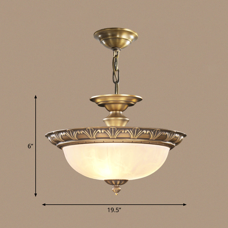 Antique Style Bronze Bowl Suspension Light With White Glass - Corridor Chandelier Pendant 4 / Flower