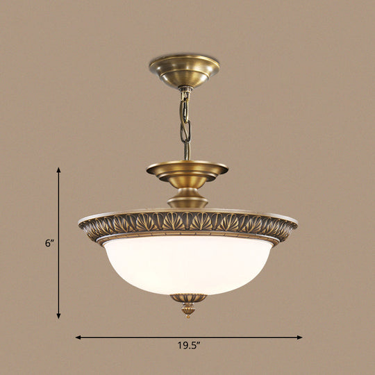 Antique Style Bronze Bowl Suspension Light With White Glass - Corridor Chandelier Pendant 4 / Leaf