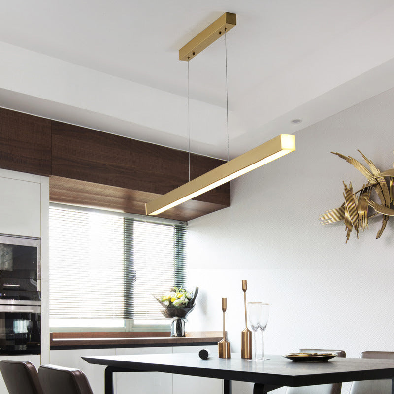 Sleek Brass Island Lamp: Simplicity Pole-Shaped Led Suspension Lighting For Acrylic Dining Rooms /