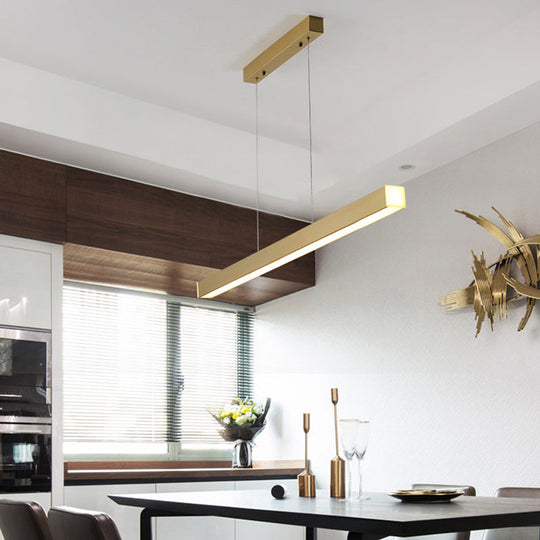 Sleek Brass Island Lamp: Simplicity Pole-Shaped Led Suspension Lighting For Acrylic Dining Rooms