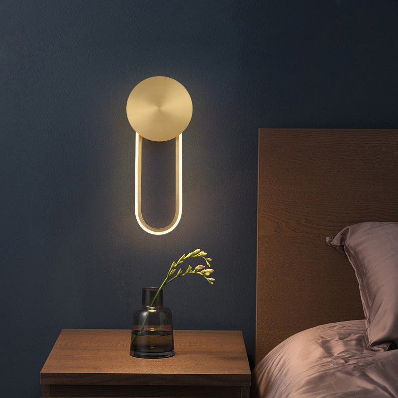 Sleek Brass Led Wall Sconce Light For Bedside Simple Elliptical Metal Lamp Fixture