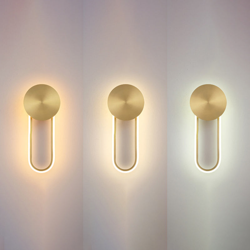 Sleek Brass Led Wall Sconce Light For Bedside Simple Elliptical Metal Lamp Fixture