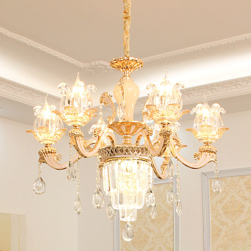 Opulent Crystal Beige Ceiling Flower Chandelier - Traditional Dining Room Light 6 /