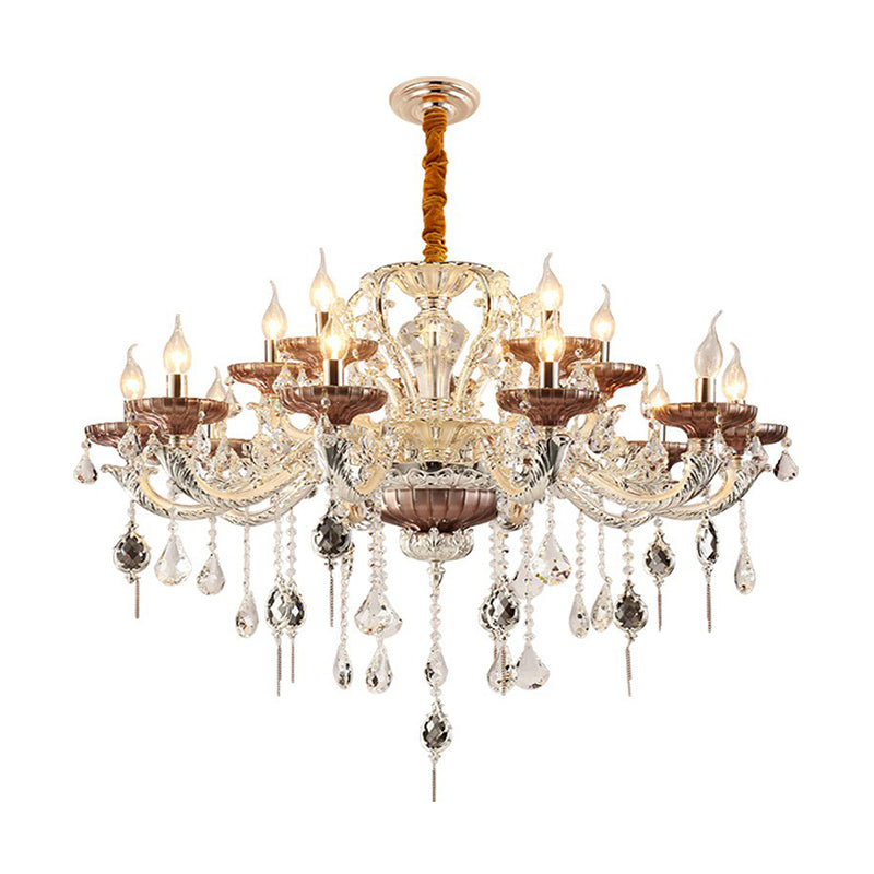 Clear Glass Chandelier Candelabra With Traditional Carving Crystal Accents