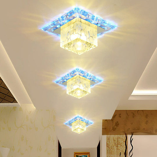 Minimalist LED Hallway Ceiling Lamp with Cube Crystal Shade - Clear Flush Mount Light
