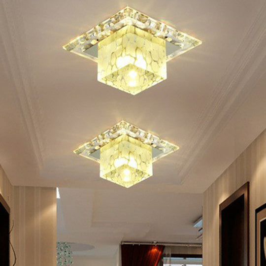 Minimalist Led Hallway Ceiling Lamp With Cube Crystal Shade - Clear Flush Mount Light