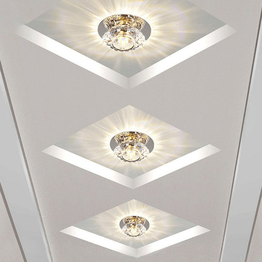 Simple Clear Crystal Entryway LED Flush Light Fixture - Round Mini Ceiling Flush Mount
