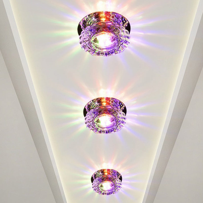 Simple Clear Crystal Entryway Led Flush Light Fixture - Round Mini Ceiling Mount