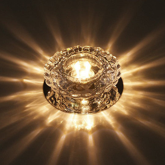 Simple Clear Crystal Entryway LED Flush Light Fixture - Round Mini Ceiling Flush Mount